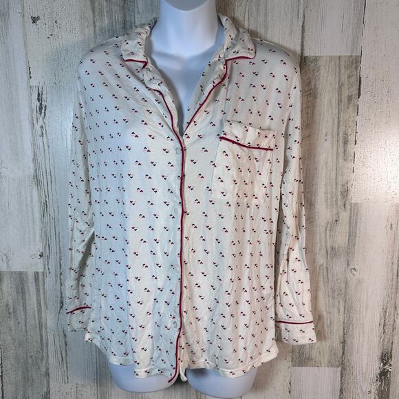 Eberjey Pajama Top White w/ Hearts TENCEL Modal Sz SX | MSRP $148 - Picture 1 of 8